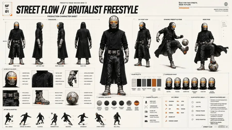 Brutalist Freestyle 角色设定表 - 人物与角色提示词案例