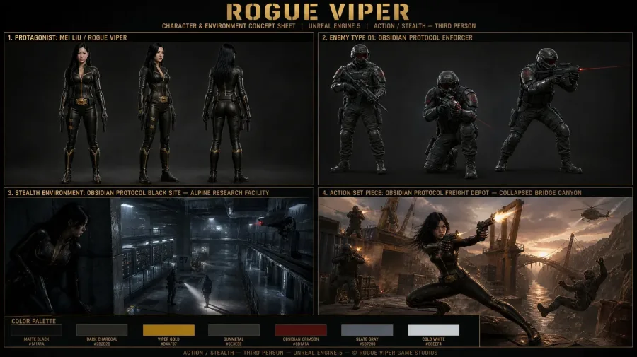ROGUE VIPER 游戏概念设定板 - 人物与角色提示词案例